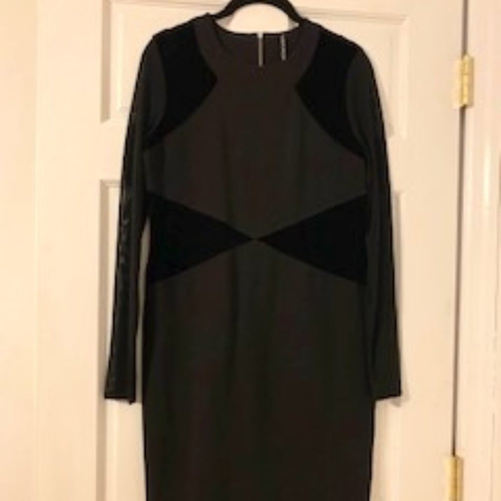 Karen Millen Velvet-Panel Black Sheath Dress